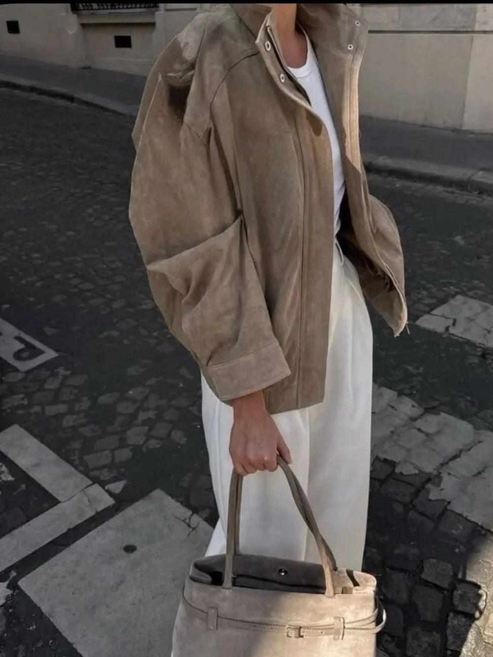 Tan leather bomber jacket